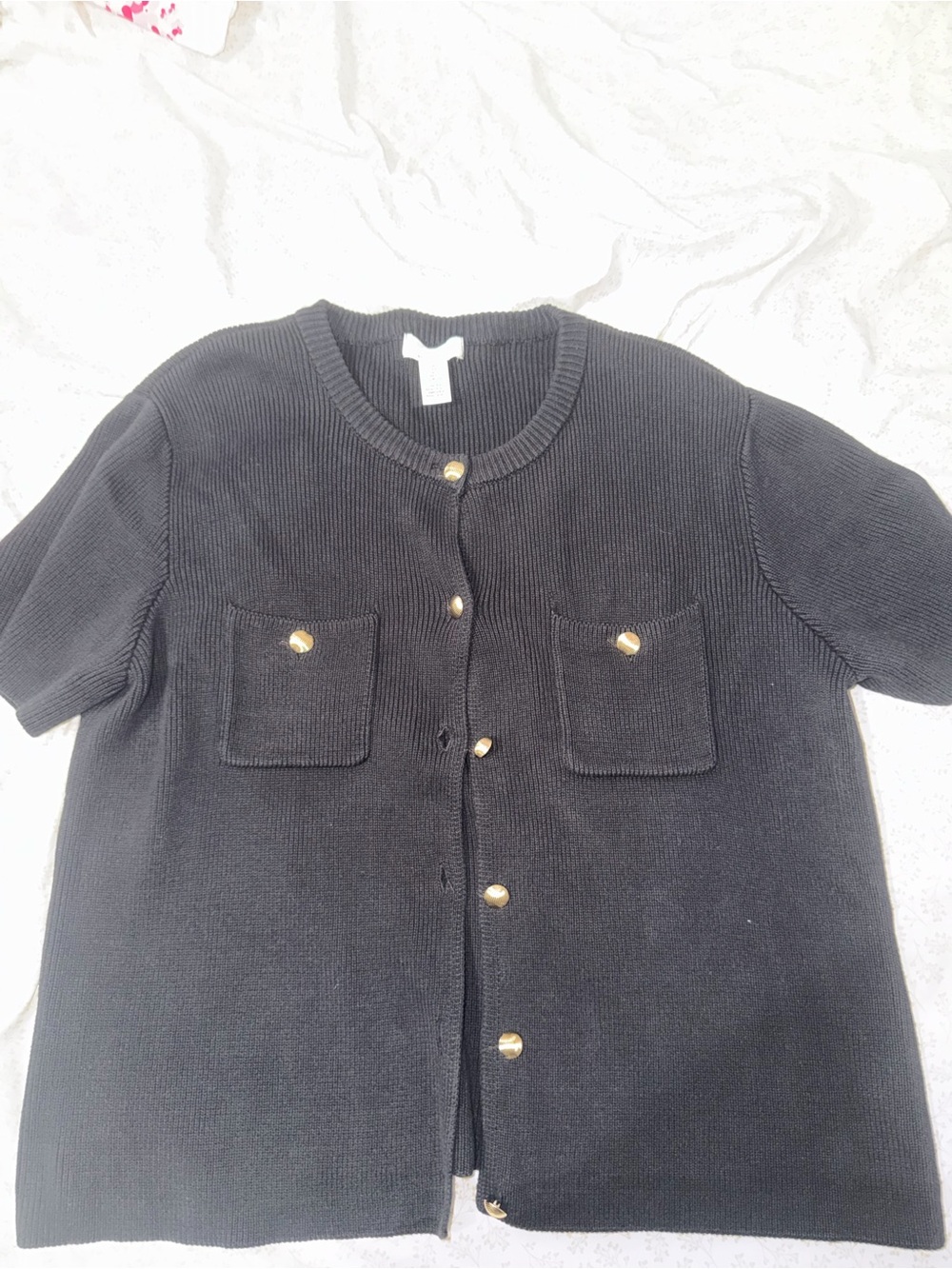 H&M Maternity Classic Black Short-Sleeve Knit Cardigan with Gold Buttons